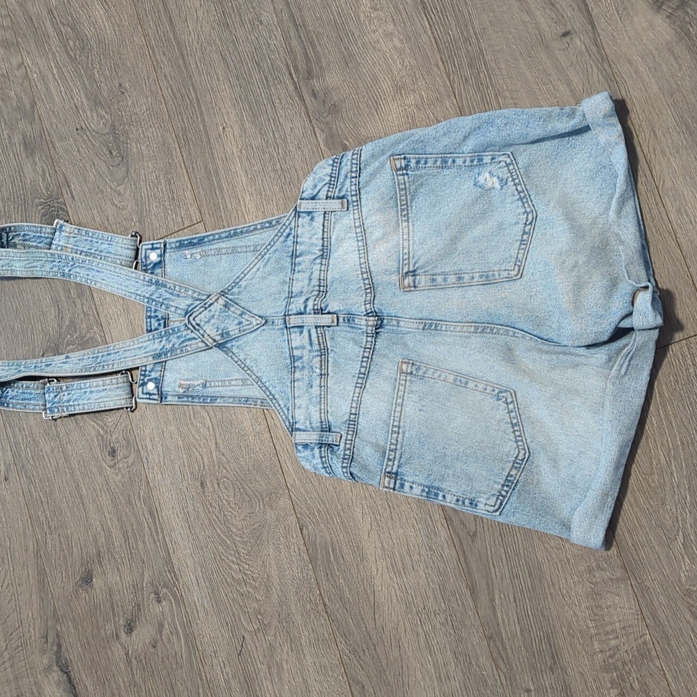 Divided Light Blue Distressed Denim Short Overalls - Picture 5 of 6